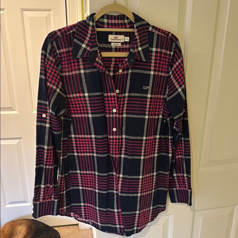 Vineyard Vines Plaid Button-Down Shirt - Navy & Pink